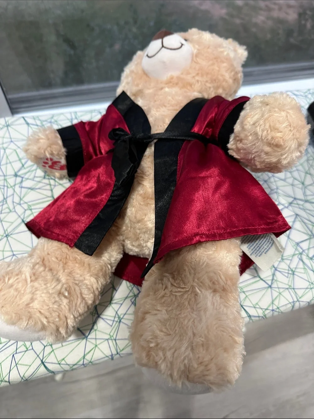 Build-A-Bear Plush Teddy in Red Robe with Black Trim